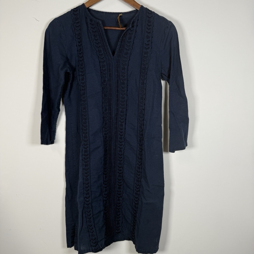 Women's "346" Brooks‎ Brothers Dress Navy Linen Embroidered Size XS